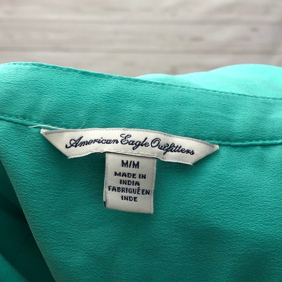 [ AEO ] Teal Sheer Back Button Blouse - Picture 5 of 6